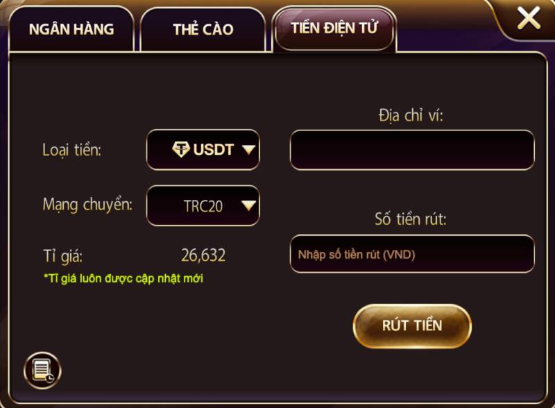 Rút tiền ClubV bằng USDT – xu hướng hiện đại của cá cược